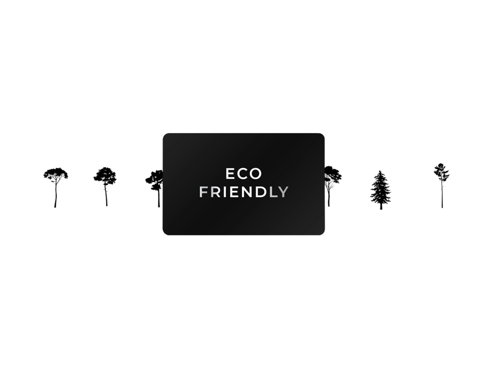 Tarjeta Eco Friendly frente a una fila de árboles