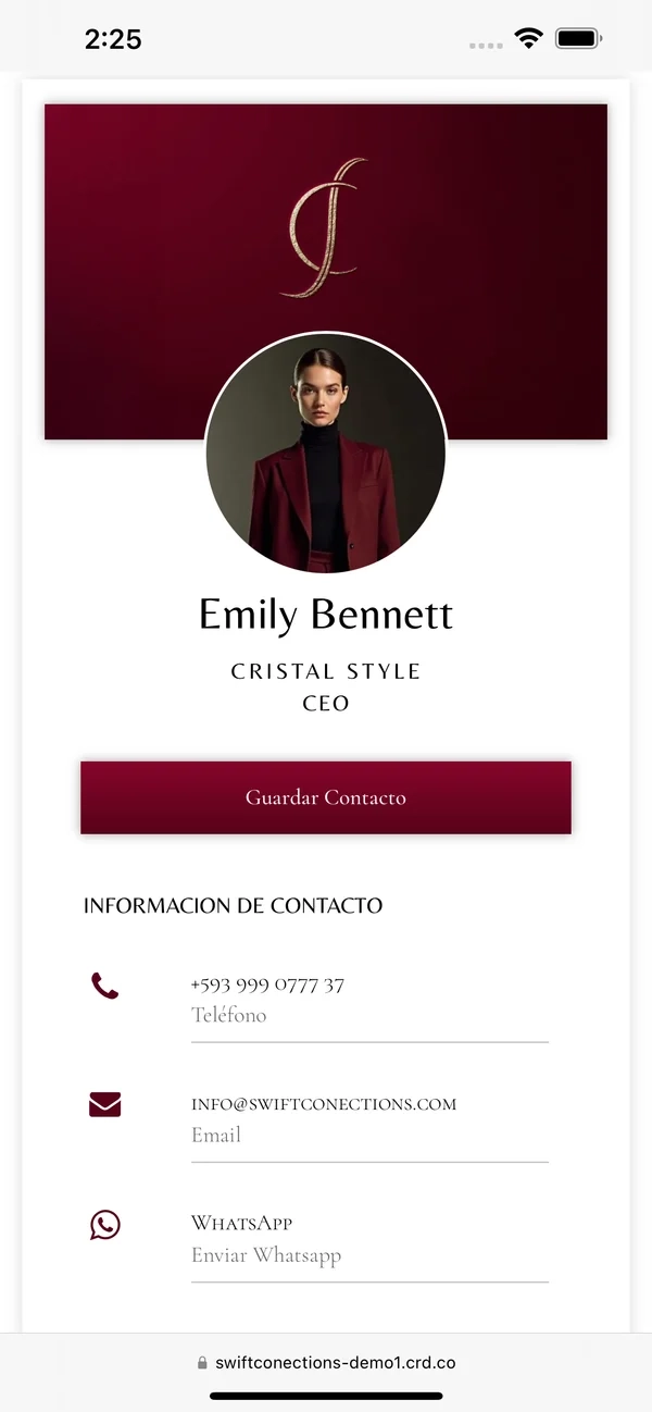 Emily Bennett, perfil burdeos
